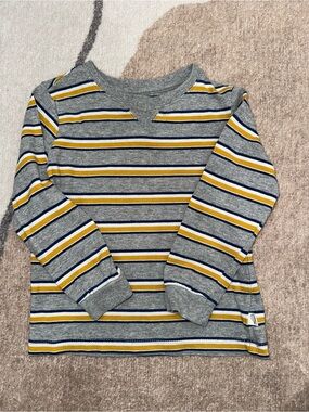 Kids' Grey Long-Sleeve Stripe Tee with Yellow & Navy Accents